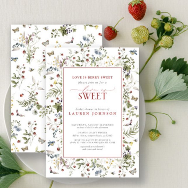 Strawberry Love Is Berry Sweet Red Bridal Shower Invitation (Bridal Shower Invitation!)