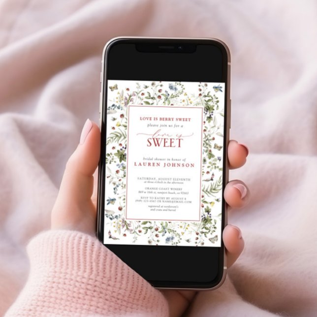 Strawberry Love Is Berry Sweet Red Bridal Shower Invitation (Creator Uploaded)