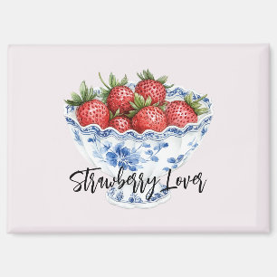 Strawberry Love White Blue Bowl Magnet