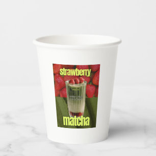 Strawberry Matcha Latte Poster – Trendy Cafe Drink Paper Cups