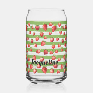 Strawberry Matcha Stripes Personalise  Can Glass