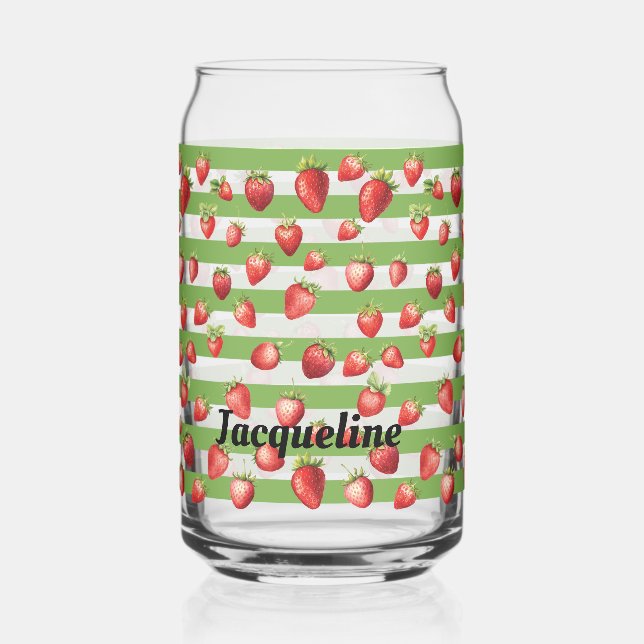 Strawberry Matcha Stripes Personalise  Can Glass (Front)