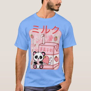 Strawberry Milk Carton Retro 90s Cute Kawaii Panda T-Shirt
