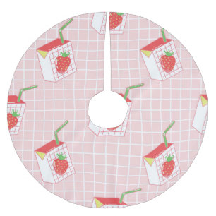 Strawberry Milk Cartoons: Playful Patterns Brushed Polyester Tree Skirt