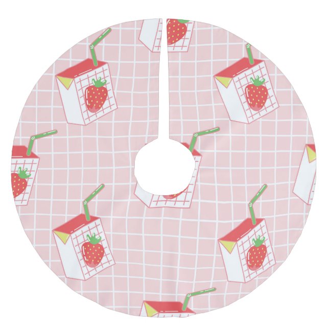 Strawberry Milk Cartoons: Playful Patterns Brushed Polyester Tree Skirt (Front)
