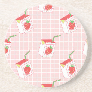Strawberry Milk Cartoons: Playful Patterns Coaster