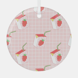 Strawberry Milk Cartoons: Playful Patterns Glass Tree Decoration