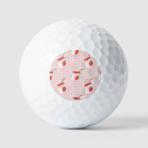 Strawberry Milk Cartoons: Playful Patterns Golf Balls