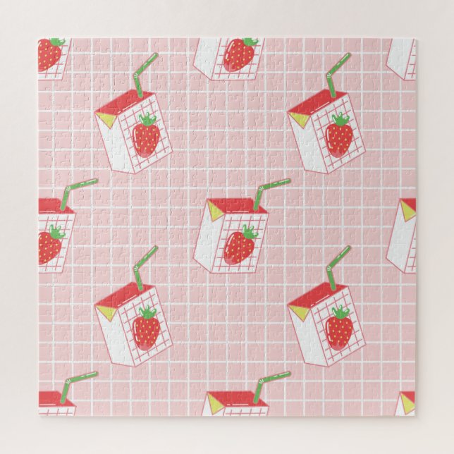 Strawberry Milk Cartoons: Playful Patterns Jigsaw Puzzle (Vertical)