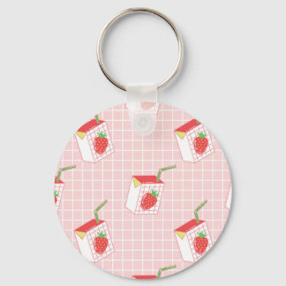 Strawberry Milk Cartoons: Playful Patterns Key Ring