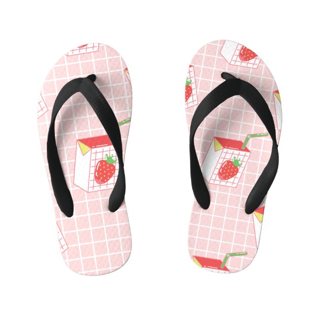 Strawberry Milk Cartoons: Playful Patterns Kid's Jandals (Footbed)