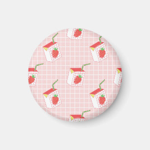 Strawberry Milk Cartoons: Playful Patterns Magnet