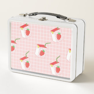 Strawberry Milk Cartoons: Playful Patterns Metal Lunch Box
