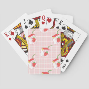 Strawberry Milk Cartoons: Playful Patterns Playing Cards