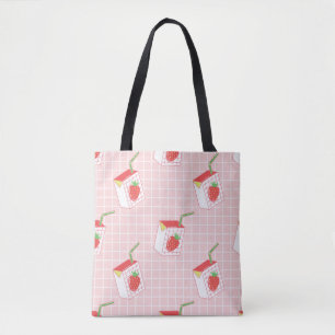 Strawberry Milk Cartoons: Playful Patterns Tote Bag