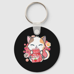 Strawberry Milk Cat Kawaii Anime Neko Gift Girls T Key Ring