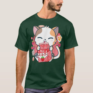 Strawberry Milk Cat Kawaii Anime Neko Gift Girls T T-Shirt