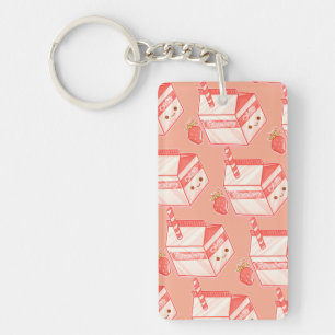 Strawberry milk cute face key ring