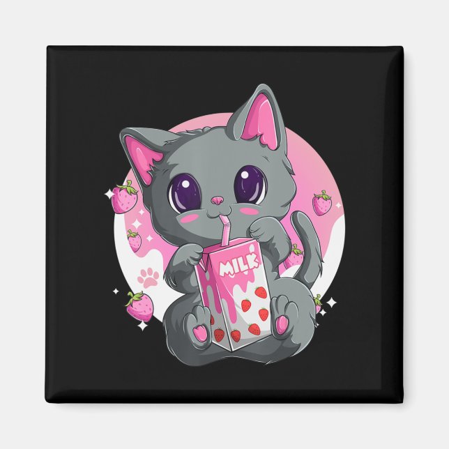 Strawberry Milk  For Women Girls Kawaii Anime Cat  Magnet (Front)