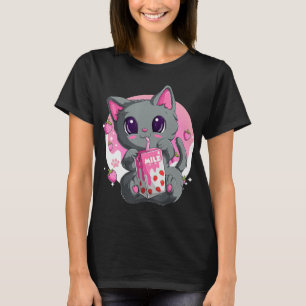Strawberry Milk  For Women Girls Kawaii Anime Cat  T-Shirt