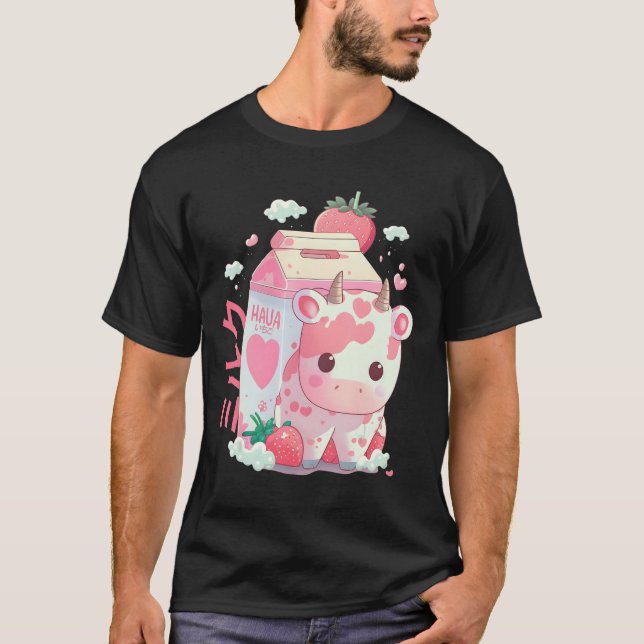 Strawberry Milk Milkshake Cow Carton Cute Kawaii J T-Shirt (Front)