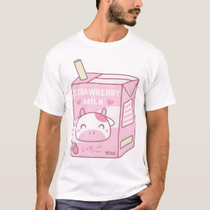 Strawberry Milk Packet With Cute Cow Doodle T-Shirt