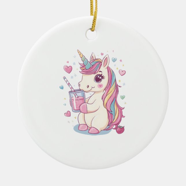 Strawberry Milk Unicorn (2) Ceramic Tree Decoration (Front)