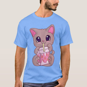 Strawberry Milkshake Anime Cat For Women Girls, Ka T-Shirt
