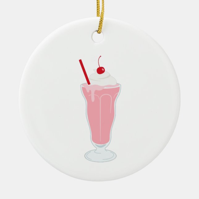 Strawberry Milkshake Ceramic Tree Decoration (Front)