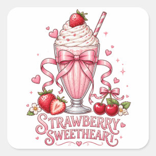 Strawberry Milkshake Cute Pink Dessert Sweet Treat Square Sticker