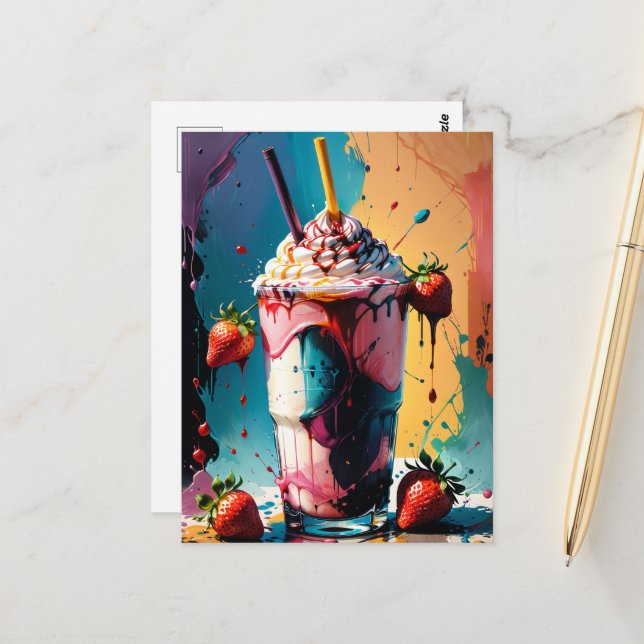 Strawberry Milkshake Postcard (Front/Back In Situ)