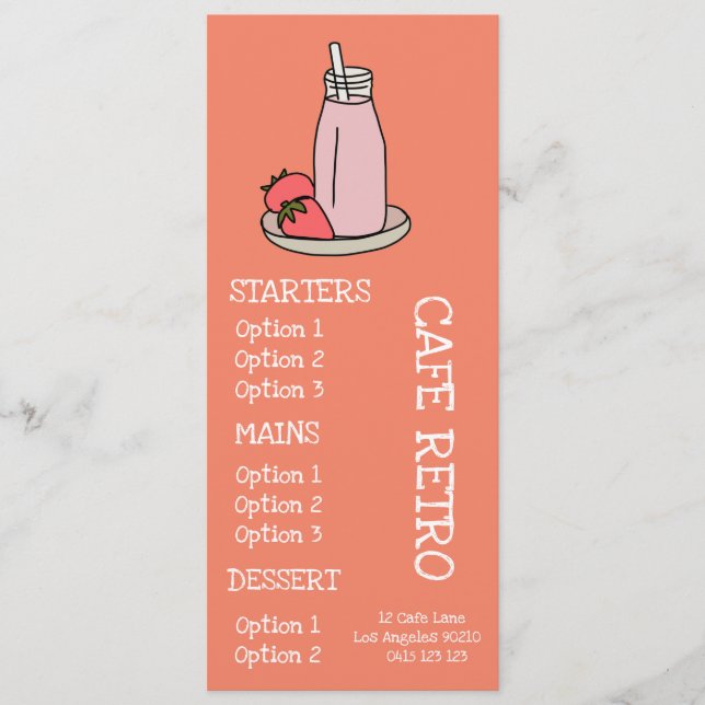Strawberry Milkshake retro cafe Menu (Front)