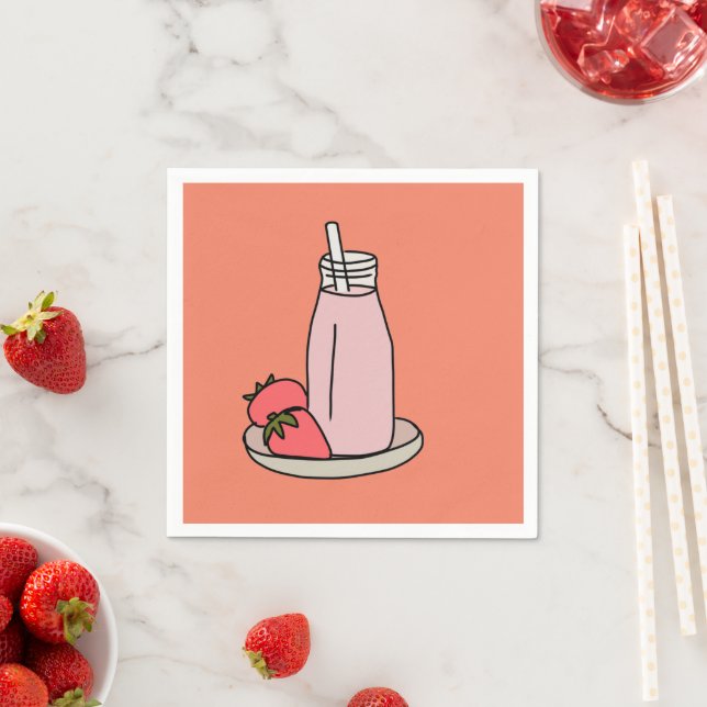 Strawberry Milkshake retro pink Napkin (Insitu)