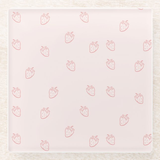 Strawberry Minimalism Glass Coaster (Front)