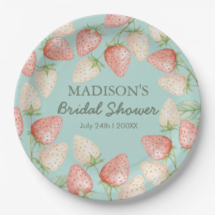 Strawberry Mint Green Garden Bridal Shower Paper Plate