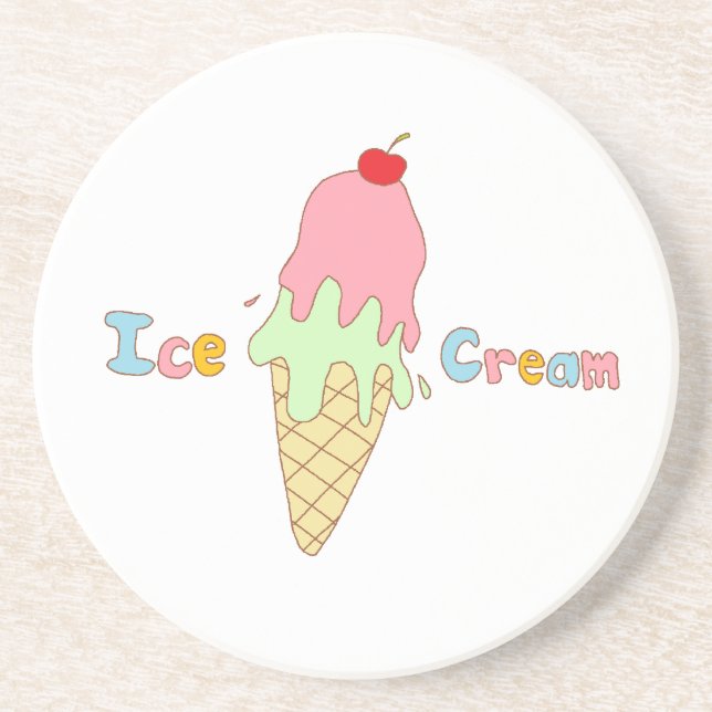 Strawberry Mint Ice Cream Cone Coaster (Front)