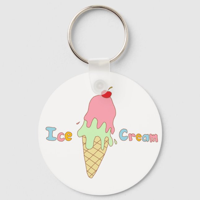 Strawberry Mint Ice Cream Cone Key Ring (Front)