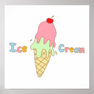 Strawberry Mint Ice Cream Cone Poster