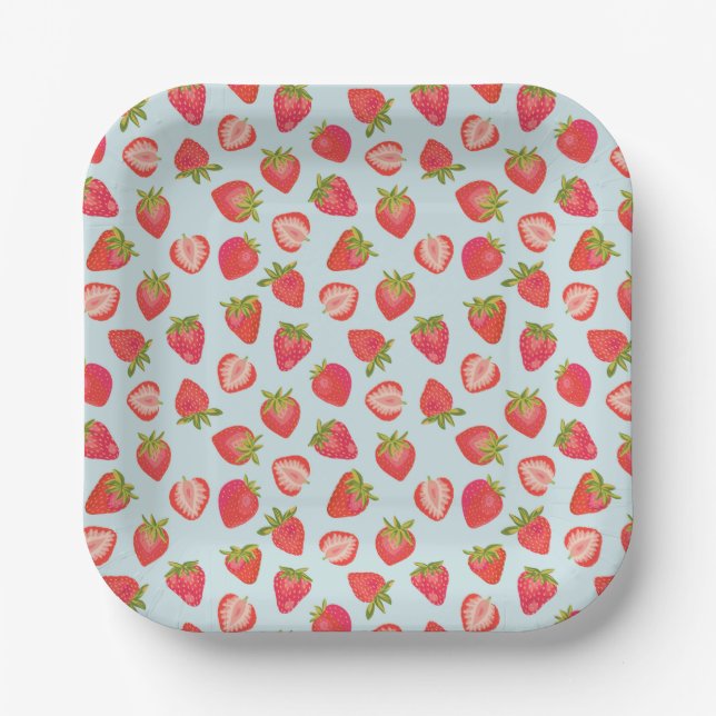Strawberry Mint Paper Picnic Party Plate (Front)
