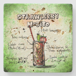 Strawberry Mojito Drink Recipe Stone Coaster