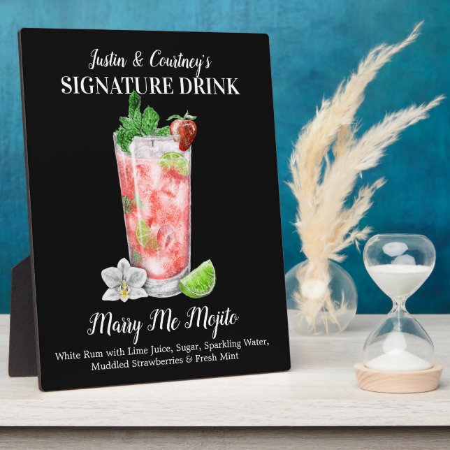 Strawberry Mojito • PERSONALIZED Signature Drink Plaque (Side)