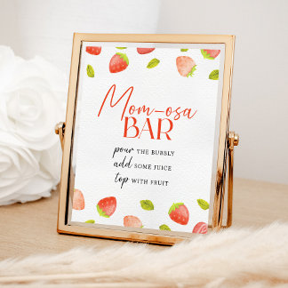 Strawberry Momosa Bar Berry Sweet Baby Shower Poster