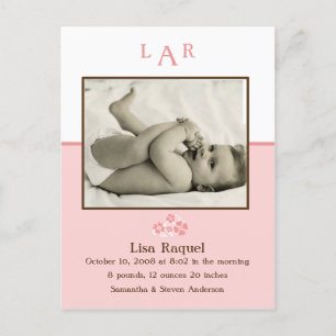 Strawberry Monogram Photo Birth Announcement Postcard