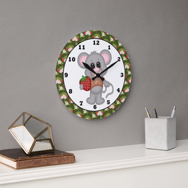 Strawberry Mouse Kitchen Cartoon Wall Clock (Office)