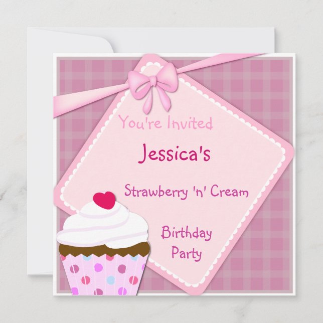 Strawberry N Cream Cupcake Invite (Front)