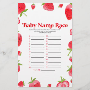 Strawberry Name Race Baby Shower Game Activity Stationery