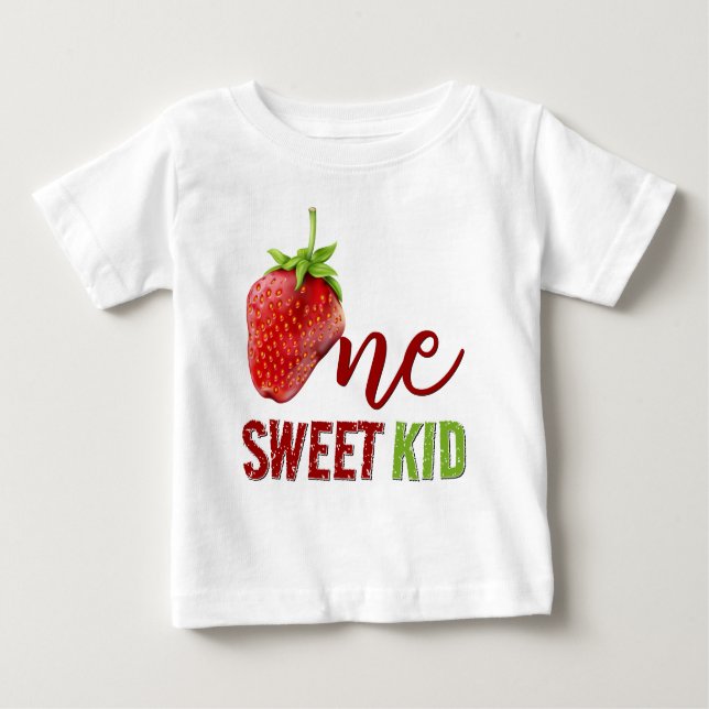 Strawberry ONE Berry First Birthday Baby T-Shirt (Front)