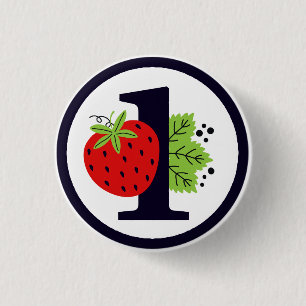 Strawberry ONE Birthday Girl Baby 1st First Party 3 Cm Round Badge