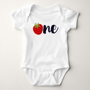 Strawberry ONE Birthday Girl Baby 1st First Party Bodysuit