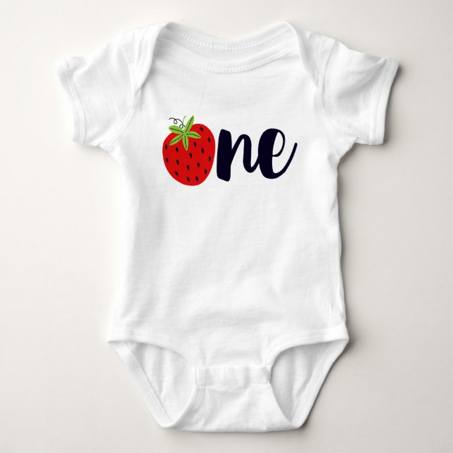 Strawberry ONE Birthday Girl Baby 1st First Party Bodysuit (Front)
